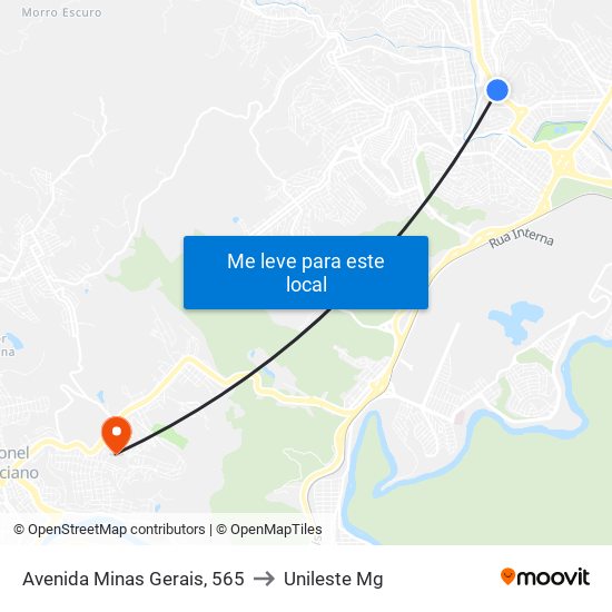 Avenida Minas Gerais, 565 to Unileste Mg map