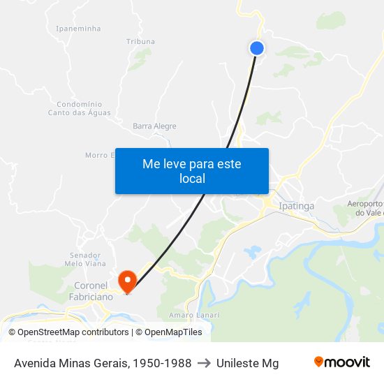 Avenida Minas Gerais, 1950-1988 to Unileste Mg map