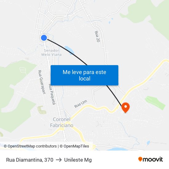 Rua Diamantina, 370 to Unileste Mg map