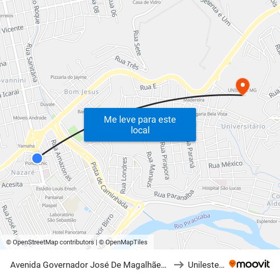 Avenida Governador José De Magalhães Pinto, 203 to Unileste Mg map
