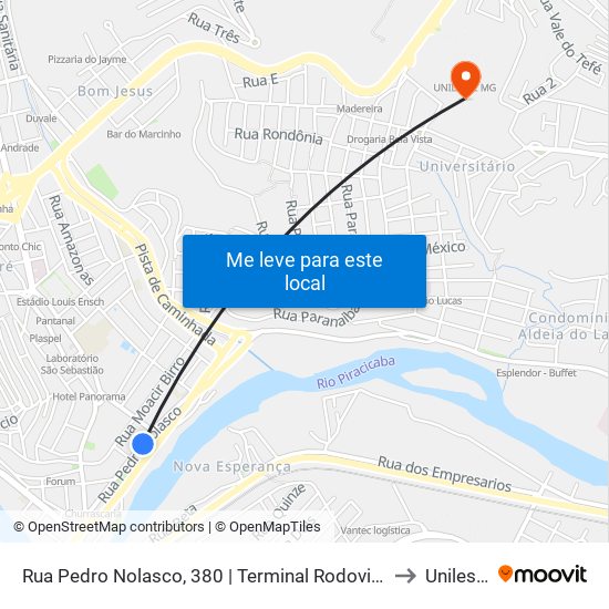 Rua Pedro Nolasco, 380 | Terminal Rodoviário De Coronel Fabriciano to Unileste Mg map