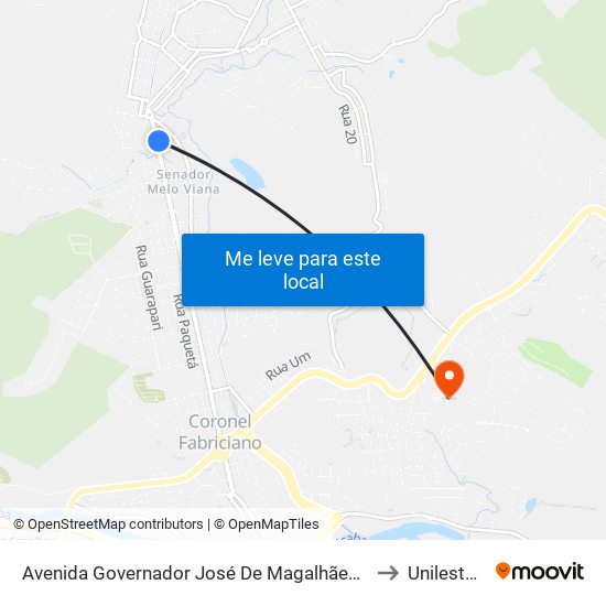 Avenida Governador José De Magalhães Pinto, 2994 to Unileste Mg map