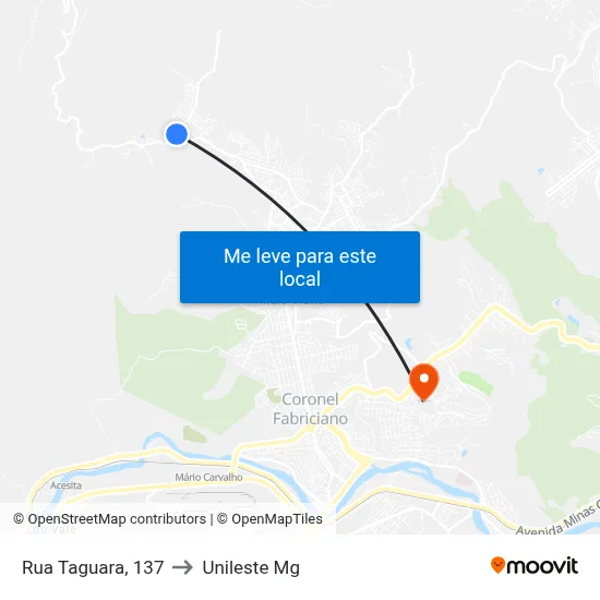 Rua Taguara, 137 to Unileste Mg map