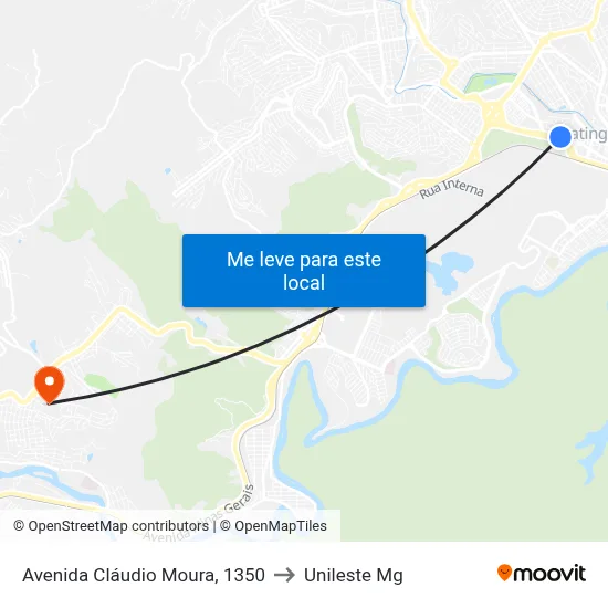Avenida Cláudio Moura, 1350 to Unileste Mg map