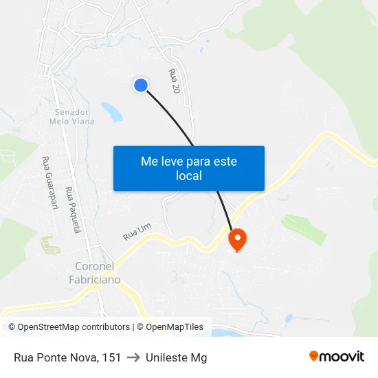 Rua Ponte Nova, 151 to Unileste Mg map