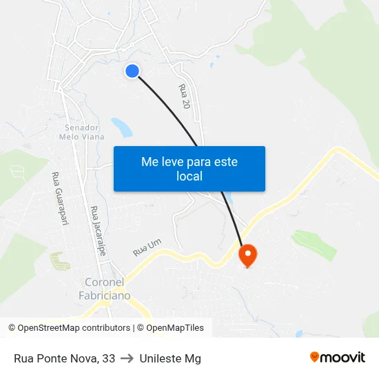Rua Ponte Nova, 33 to Unileste Mg map