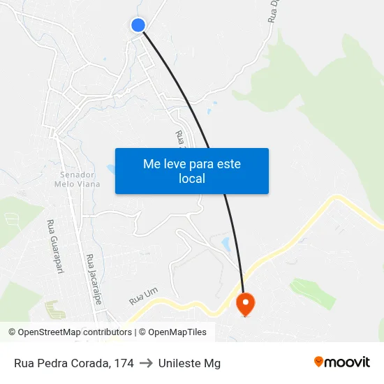 Rua Pedra Corada, 174 to Unileste Mg map