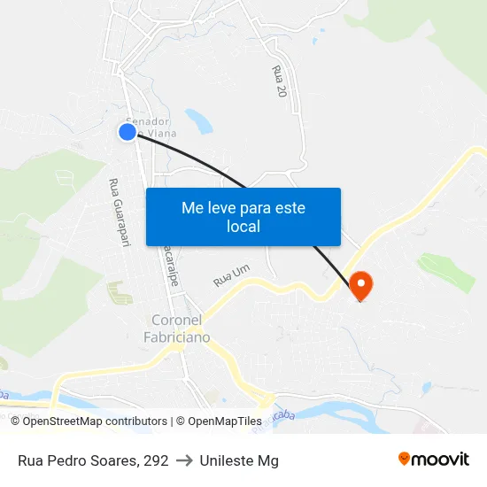 Rua Pedro Soares, 292 to Unileste Mg map