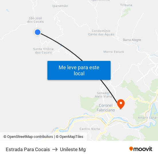 Estrada Para Cocais to Unileste Mg map