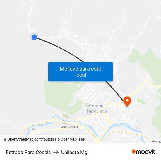 Estrada Para Cocais to Unileste Mg map