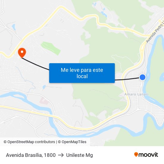 Avenida Brasília, 1800 to Unileste Mg map