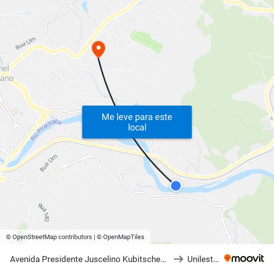 Avenida Presidente Juscelino Kubitscheck De Oliveira, 750 to Unileste Mg map