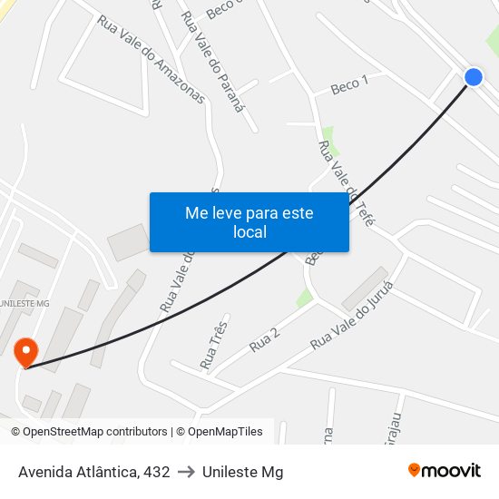 Avenida Atlântica, 432 to Unileste Mg map