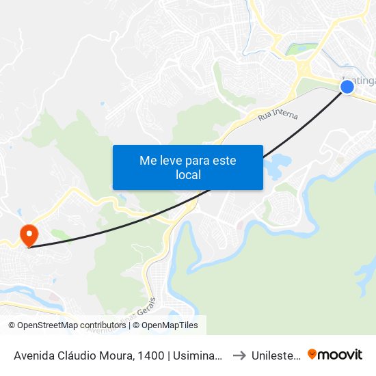 Avenida Cláudio Moura, 1400 | Usiminas Portaria 2 to Unileste Mg map