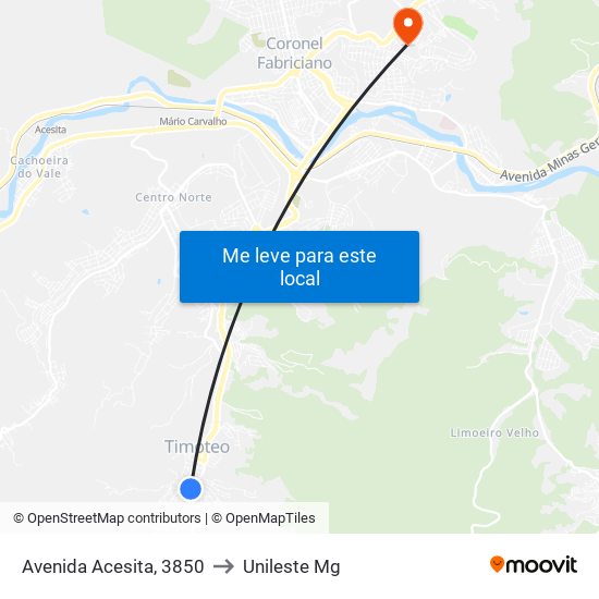 Avenida Acesita, 3850 to Unileste Mg map