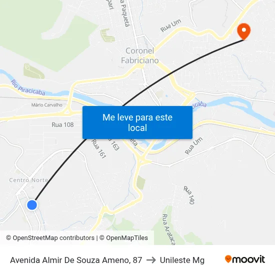 Avenida Almir De Souza Ameno, 87 to Unileste Mg map