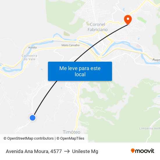 Avenida Ana Moura, 4577 to Unileste Mg map