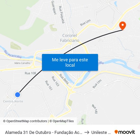 Alameda 31 De Outubro - Fundação Acesita to Unileste Mg map