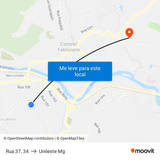 Rua 37, 34 to Unileste Mg map