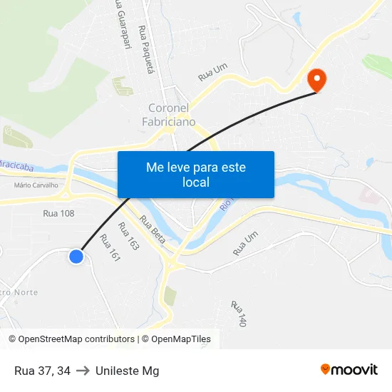 Rua 37, 34 to Unileste Mg map