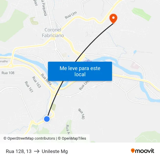 Rua 128, 13 to Unileste Mg map