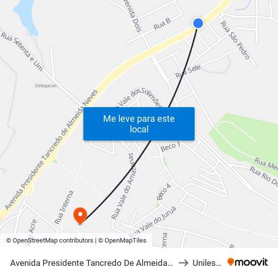 Avenida Presidente Tancredo De Almeida Neves, 4397 | Jesinho to Unileste Mg map