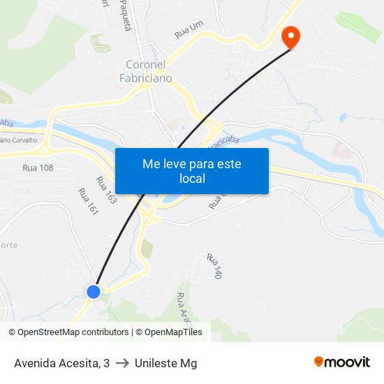 Avenida Acesita, 3 to Unileste Mg map