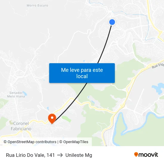 Rua Lírio Do Vale, 141 to Unileste Mg map