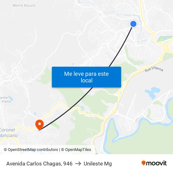 Avenida Carlos Chagas, 946 to Unileste Mg map