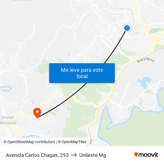 Avenida Carlos Chagas, 293 to Unileste Mg map