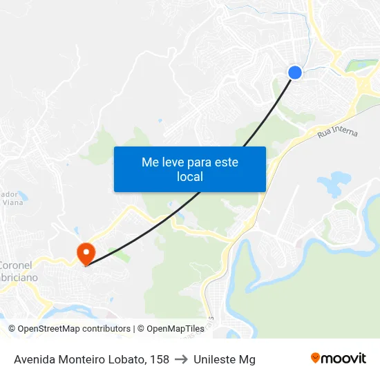 Avenida Monteiro Lobato, 158 to Unileste Mg map
