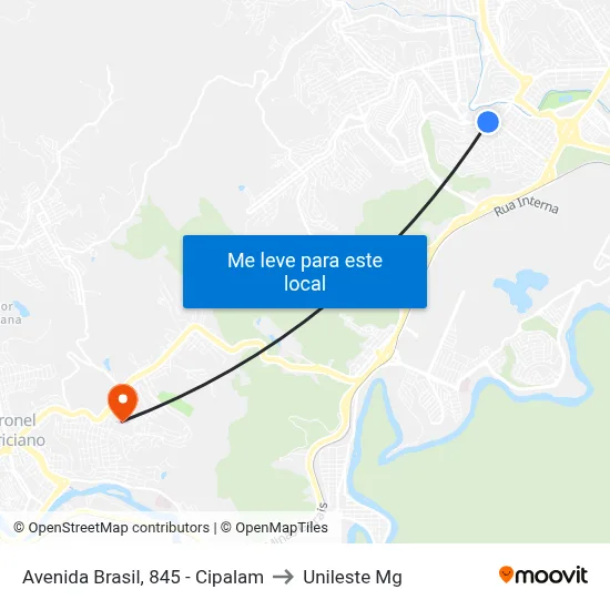 Avenida Brasil, 845 - Cipalam to Unileste Mg map