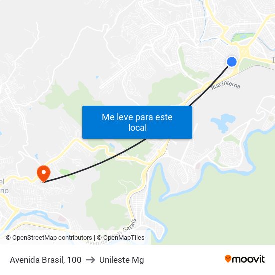 Avenida Brasil, 100 to Unileste Mg map