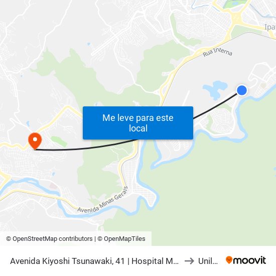 Avenida Kiyoshi Tsunawaki, 41 | Hospital Márcio Cunha, Unidade 1 - Linhas Municipais to Unileste Mg map