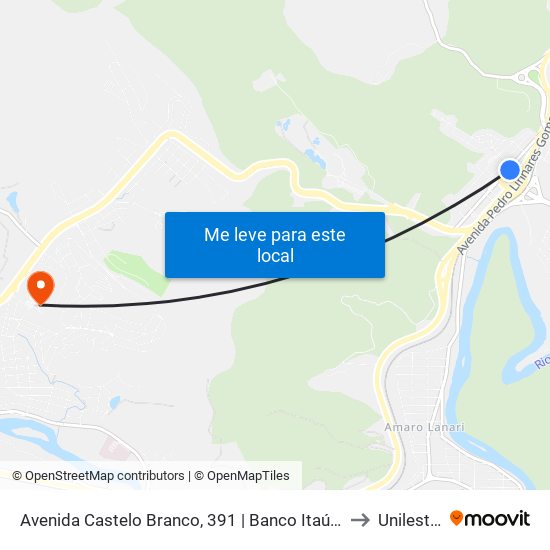 Avenida Castelo Branco, 391 | Banco Itaú - Linhas Municipais to Unileste Mg map