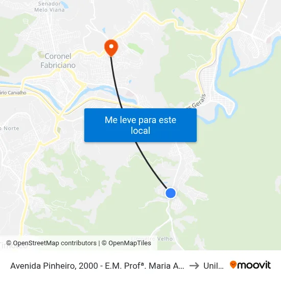 Avenida Pinheiro, 2000 - E.M. Profª. Maria Aparecida Martins Prado (Mamp), Sentido Macuco to Unileste Mg map