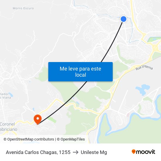 Avenida Carlos Chagas, 1255 to Unileste Mg map