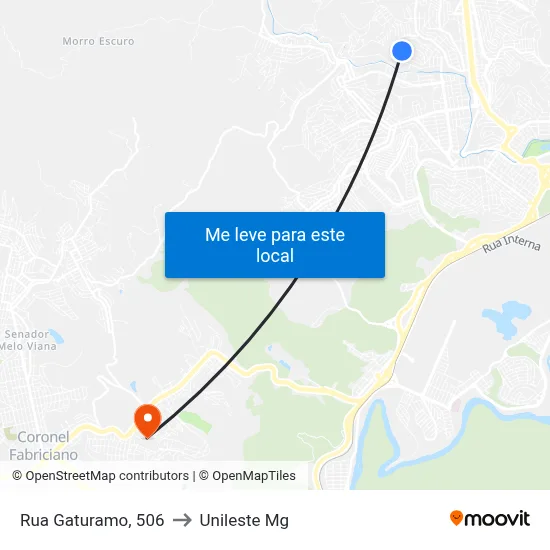 Rua Gaturamo, 506 to Unileste Mg map