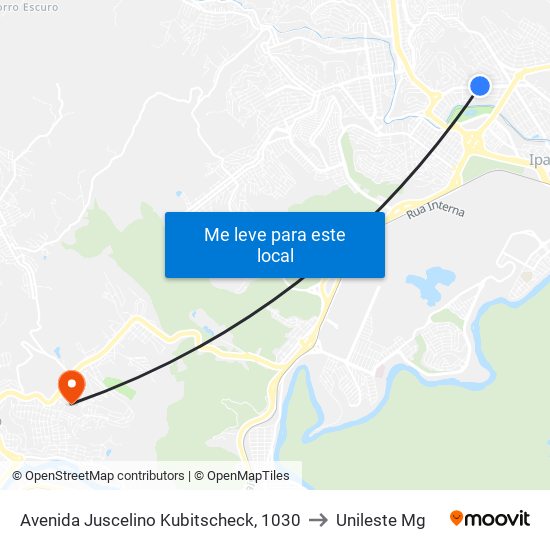 Avenida Juscelino Kubitscheck, 1030 to Unileste Mg map