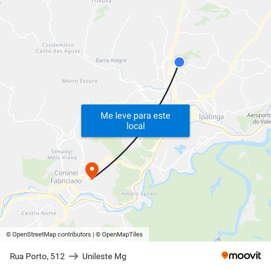 Rua Porto, 512 to Unileste Mg map