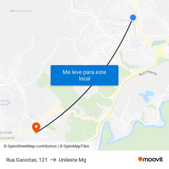 Rua Gaivotas, 121 to Unileste Mg map