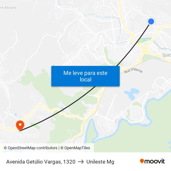 Avenida Getúlio Vargas, 1320 to Unileste Mg map