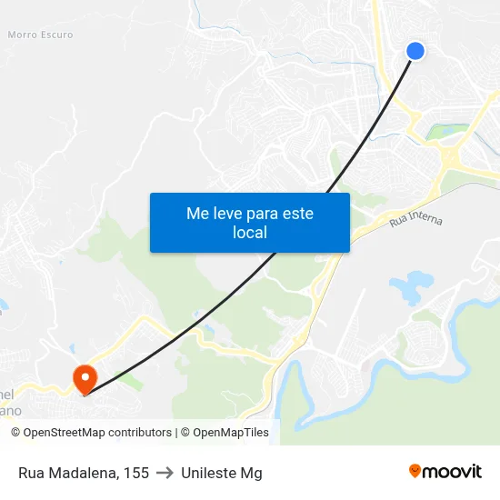 Rua Madalena, 155 to Unileste Mg map