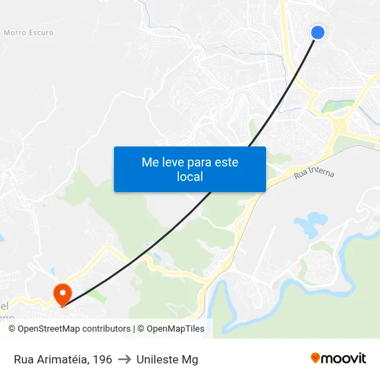 Rua Arimatéia, 196 to Unileste Mg map
