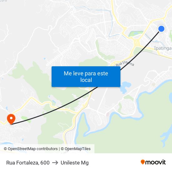 Rua Fortaleza, 600 to Unileste Mg map