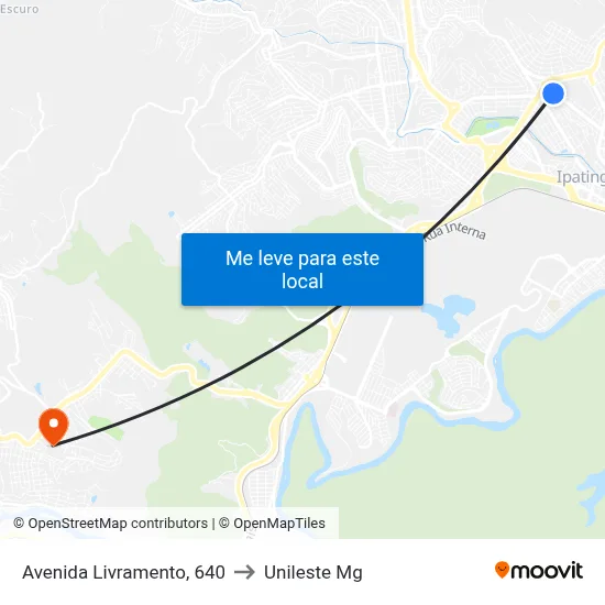 Avenida Livramento, 640 to Unileste Mg map