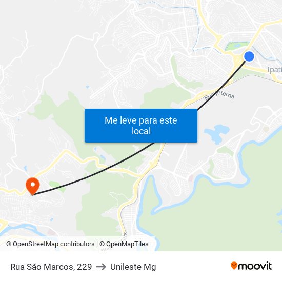 Rua São Marcos, 229 to Unileste Mg map