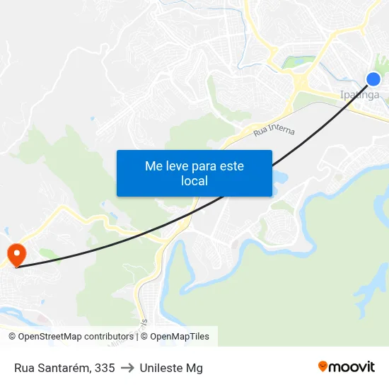 Rua Santarém, 335 to Unileste Mg map