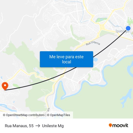 Rua Manaus, 55 to Unileste Mg map
