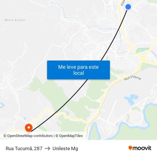 Rua Tucumã, 287 to Unileste Mg map